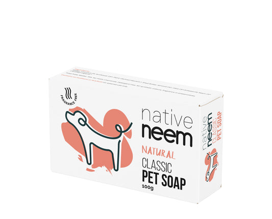 Box of native neem natural classic pet soap on a white background