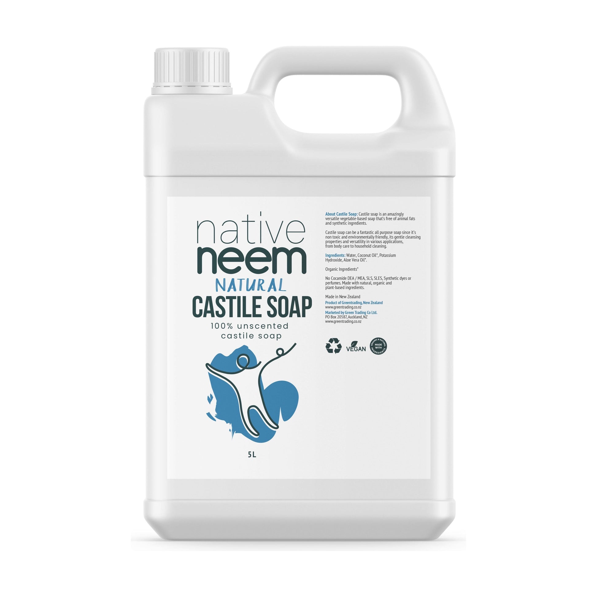 Pure Castile Liquid Soap (unscented) 5L - NativeNeem